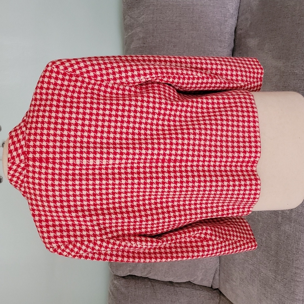 Women's Red Houndstooth Blazer Jacket - Picture 4 of 7